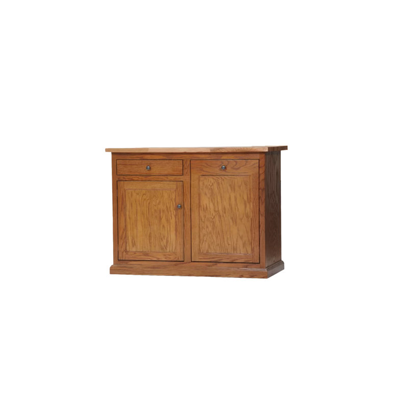 Traditional Oak 60" Solid Wood Kicthen Island with trash bin compartment and Drop Leaf, Medium Oak