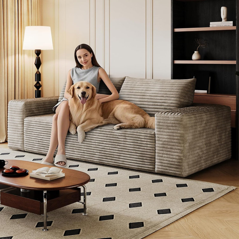 71" Boneless Couch Loveseat Sofa, Comfy Deep Seat Cloud Couch, No Assembly Required Floor Sofa for Living Room, Apartment, Small Spaces, Corduroy