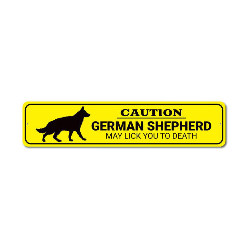 Panneau d'avertissement en forme de berger allemand, H 4 po x l 18 po x P 0,04 po