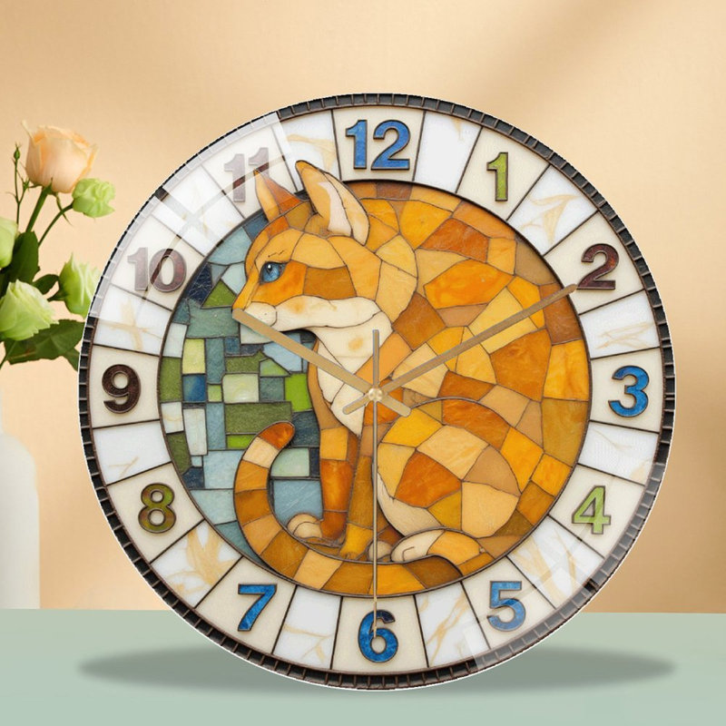 Horloge murale décorative en verre teinté pour chat, 39 caractères, horloge murale moderne en verre 12 po