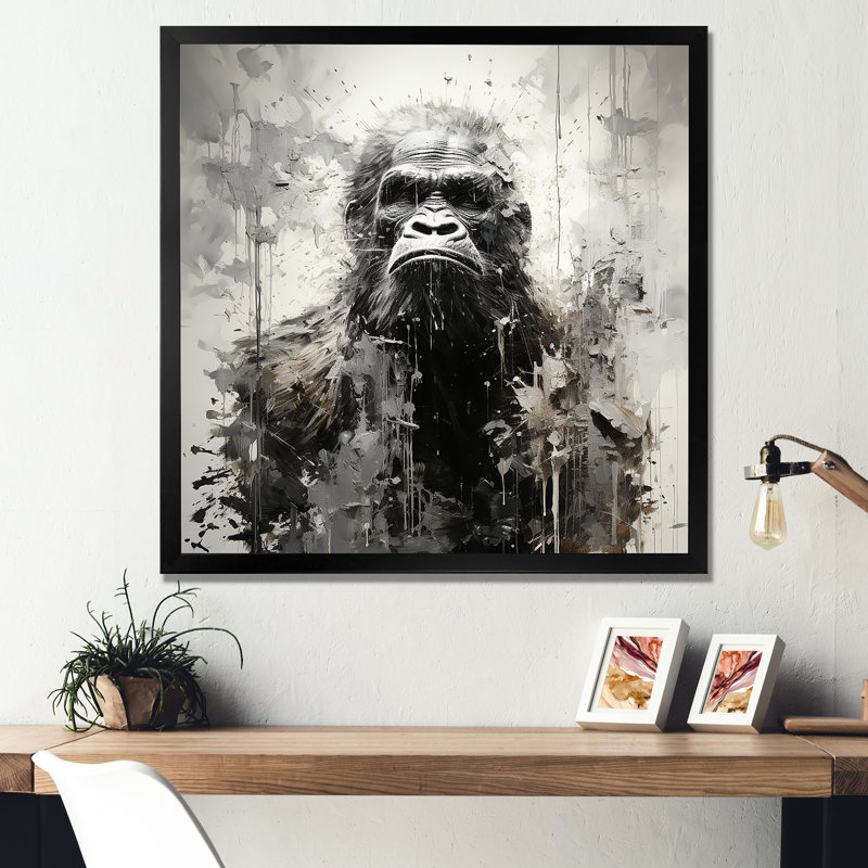 Minimalisme monochrome, portrait de gorille II - impressions sur toile Bigfoot, H 24 po x l 24 po x P 1 po, Cadre simple noir