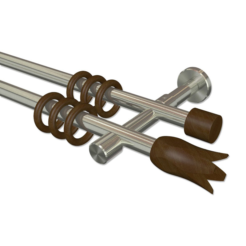 Kirt Curtain Pole Set, 5cm H x 420cm W x 15cm D, Stainless Steel/Walnut Lacquered