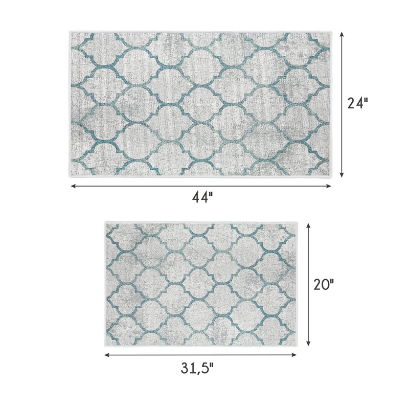 Tapis de cuisine 2 pièces Devkran, Gris / bleu sarcelle