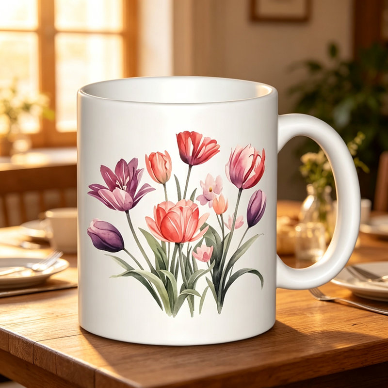 1pc The vibrant tulips Ceramic Coffee Mug Coffee Cup Tea Mug Christmas Gift Leisure Time Reusable can hold Tea Milk Water during relaxation a wonderful gift for Christmas.