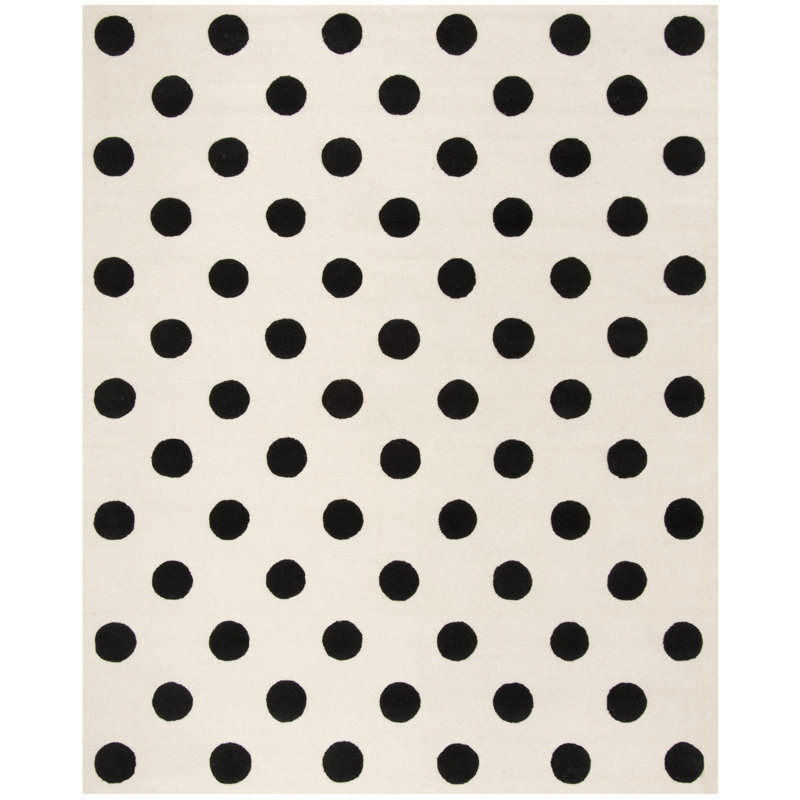 Krystyna Hand Tufted Wool Rug, Rectangle 8' x 10', Black/Ivory