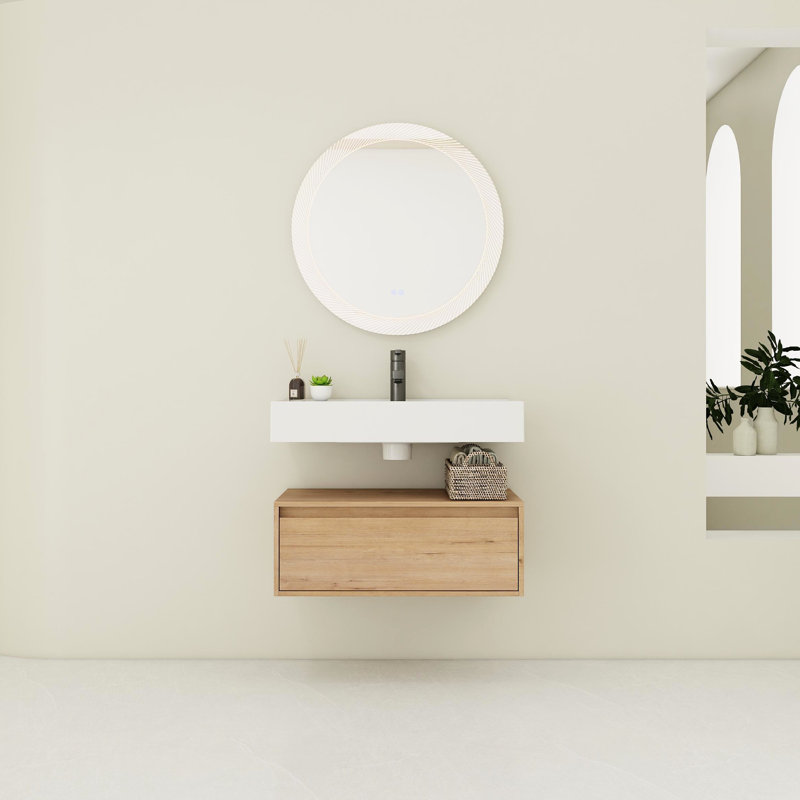 Meuble-lavabo avec lavabo en résine et poignée inclinée à 45° - Tiroir coulissant à extension 2/3 facile à utiliser et offrant un rangement pratique