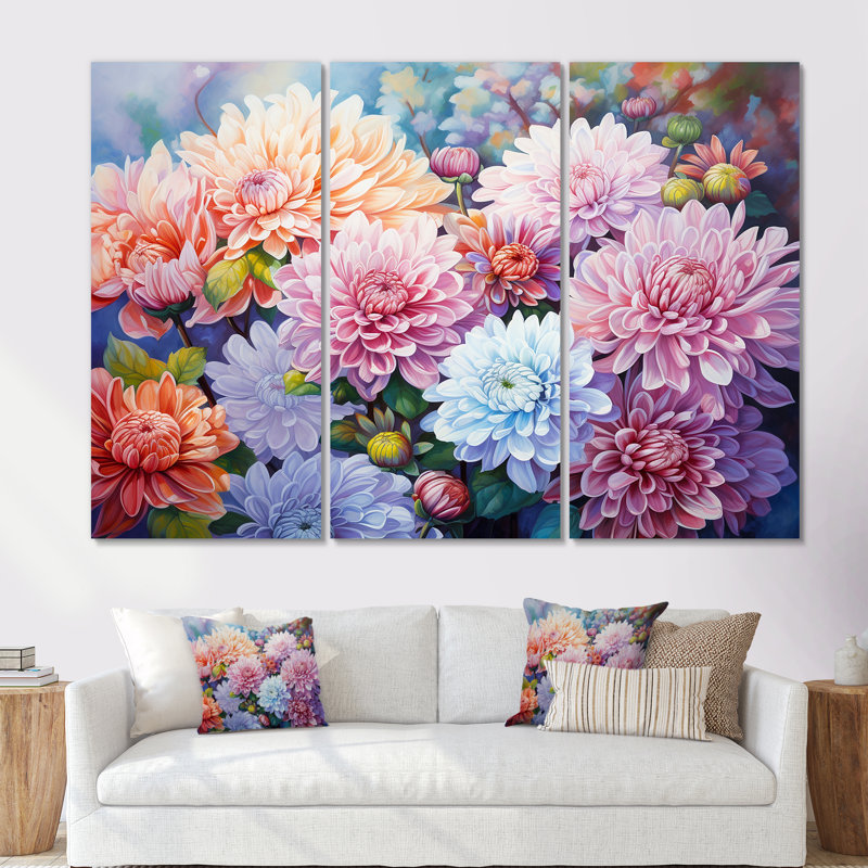 «Pinka And White Mums Minimal Charm I», ensemble d'art sur toile, Toile tendue, H 32 po x l 48 po x P 1 po