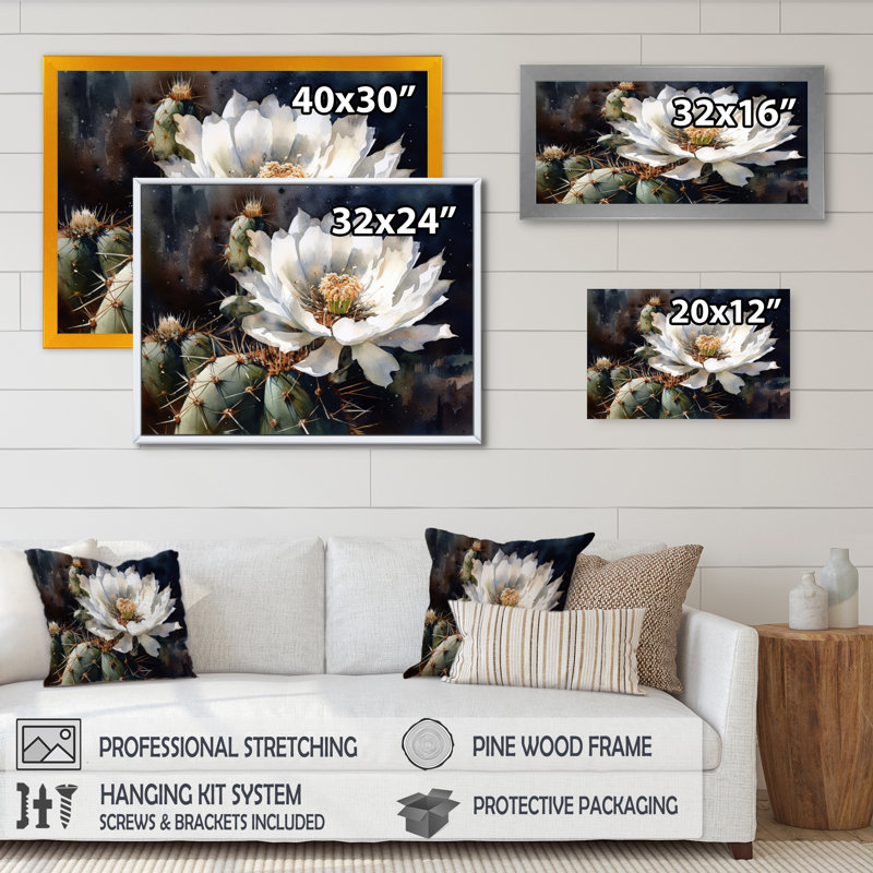 «Ryston White Green Cactus Flower IV», reproduction sur toile, H 34 po x l 44 po x P 1,5 po, Toile tendue