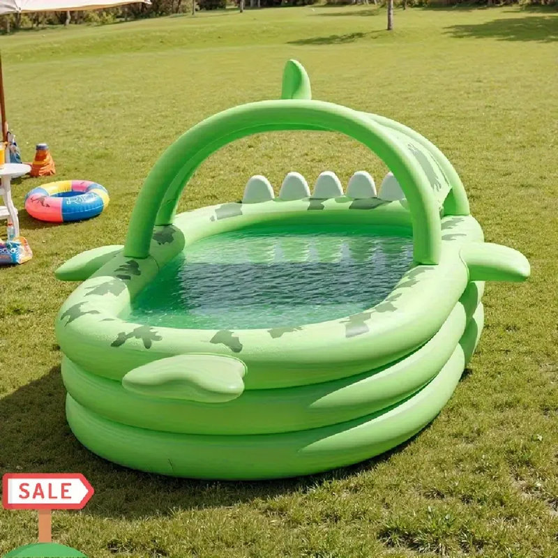 Piscine gonflable en forme de requin avec parasol - PVC durable, aucune électricité nécessaire, conception de sécurité à 3 couches pour 1 à 6 personnes, divertissement d'été dans la cour, piscine dans la cour arrière, piscine à trois niveaux, p