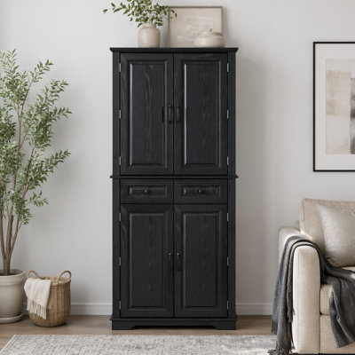 Armoire de cuisine de 71 po de hauteur avec 3 organisateurs d'armoire coulissants, armoire de rangement à texture en relief Farmhouse avec 6 tablettes de porte, 2 tiroirs, armoire de cuisine autoportante