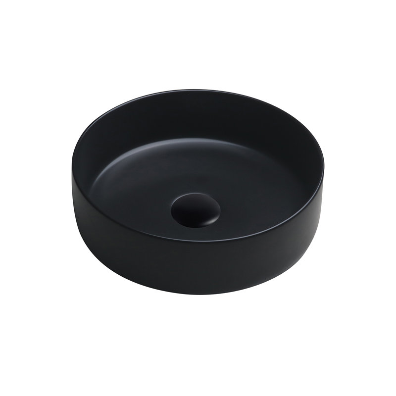 7844 Ceramic 35cm Vert Round Countertop Basin, Matte Black