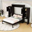 Grand lit escamotable en bois avec tablettes intégrées, bureau et coiffeuse-370894526