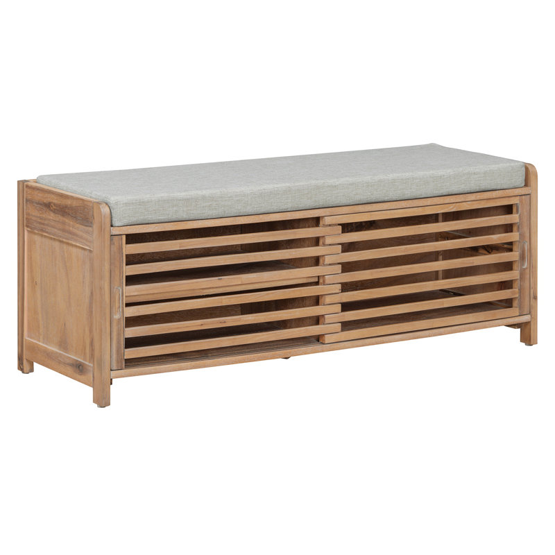 43" Distressed Shutter Storage Bench, Entryway Storage with Storage, Natural