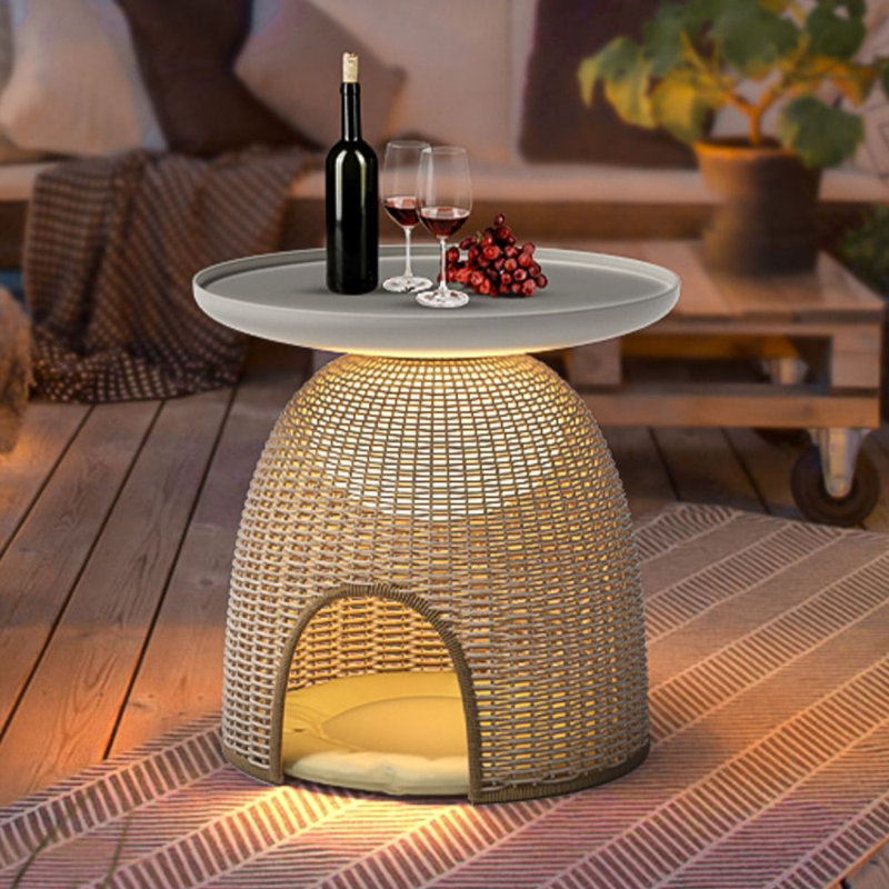Solar Powered Integrated Led Floor Lamp End Table With Storage