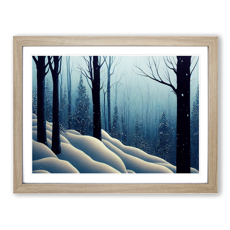 XH1022-10203X Winter Forest Pine Trees Vol.1 - Single Picture Frame Print, 25cm H x 34cm W x 2cm D, Oak