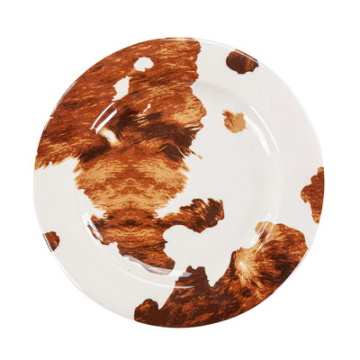 Elsa Cowhide Brown Cow Print Western Rustic Cowhide Melamine Plastic Salad Plates