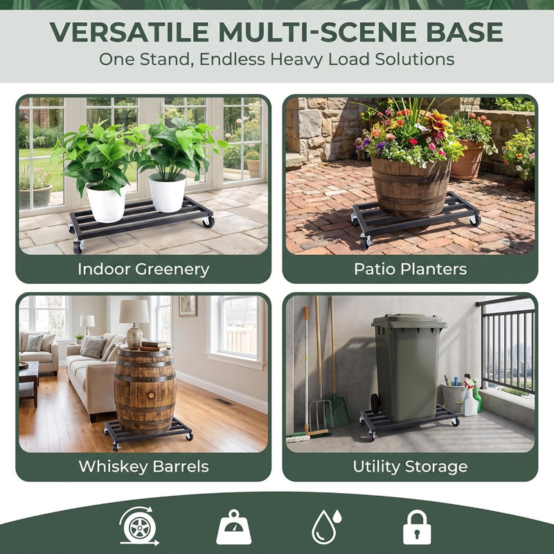 Plant Caddy with Wheels, 2 Pack Heavy Duty Metal Rolling Plant Stand Trolley with Lockable Casters