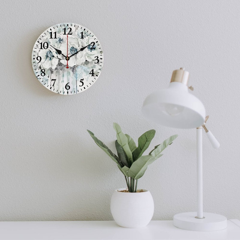 Horloge murale blanche aquarelle florale 12 x 12 po