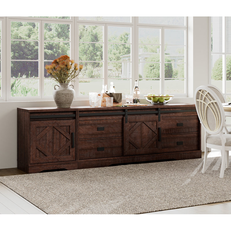 Glenford Kenwith 2 in 1 Modern Farmhouse TV Stand for up to 85" TVs,Wood Entertainment Center with Drawers and Cabinet for Living Room