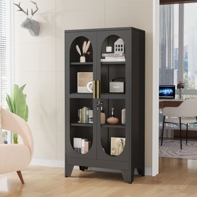 Modern Glass Door Display Cabinet with 3 Adjustable Shelves