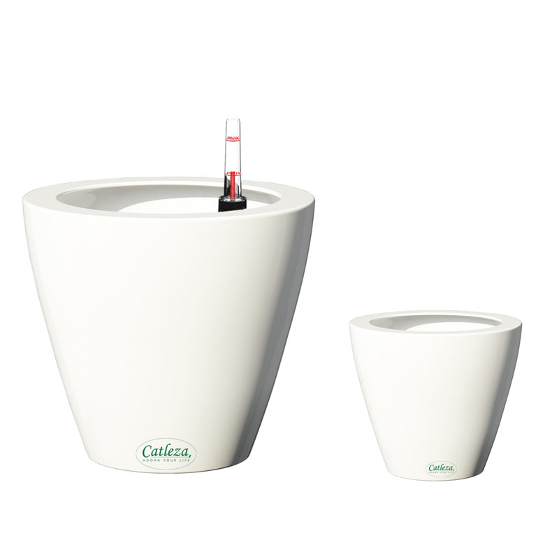 Ensemble de 2 pots à fleurs avec réservoir pour l'intérieur et l'extérieur - Blanc - Cône rond, Blanc