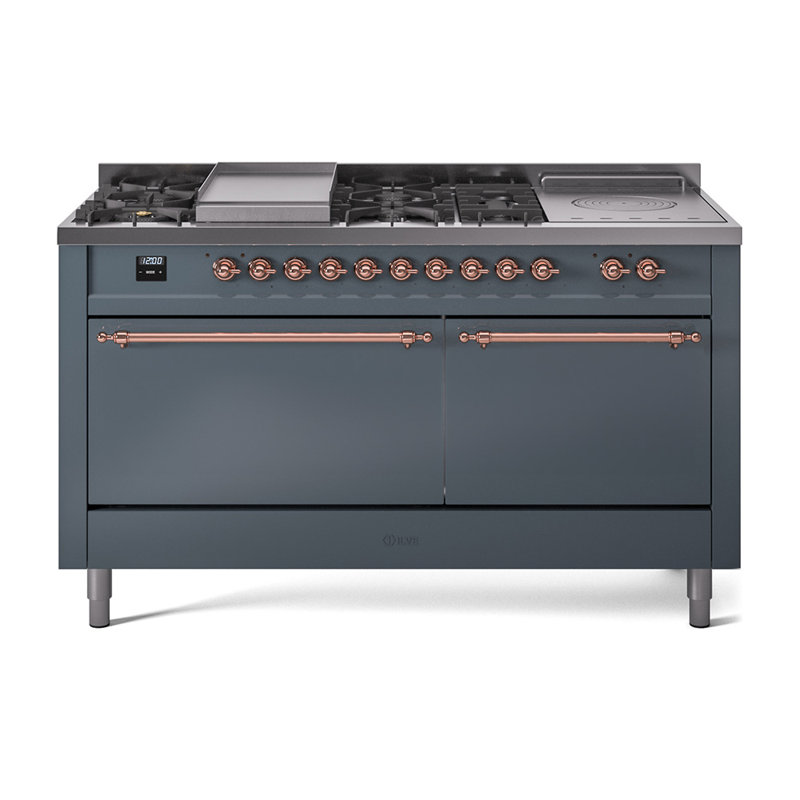 ILVE Nostalgie II, cuisinière à double combustible de 60 po, 7 brûleurs, plaque chauffante, surface de cuisson française
