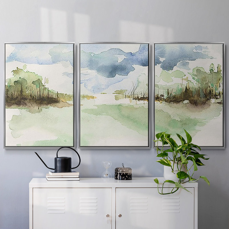 Brush Thickets II - Toile encadrée multi-pièces, H 36 po x l 75 po, Encadrement argenté