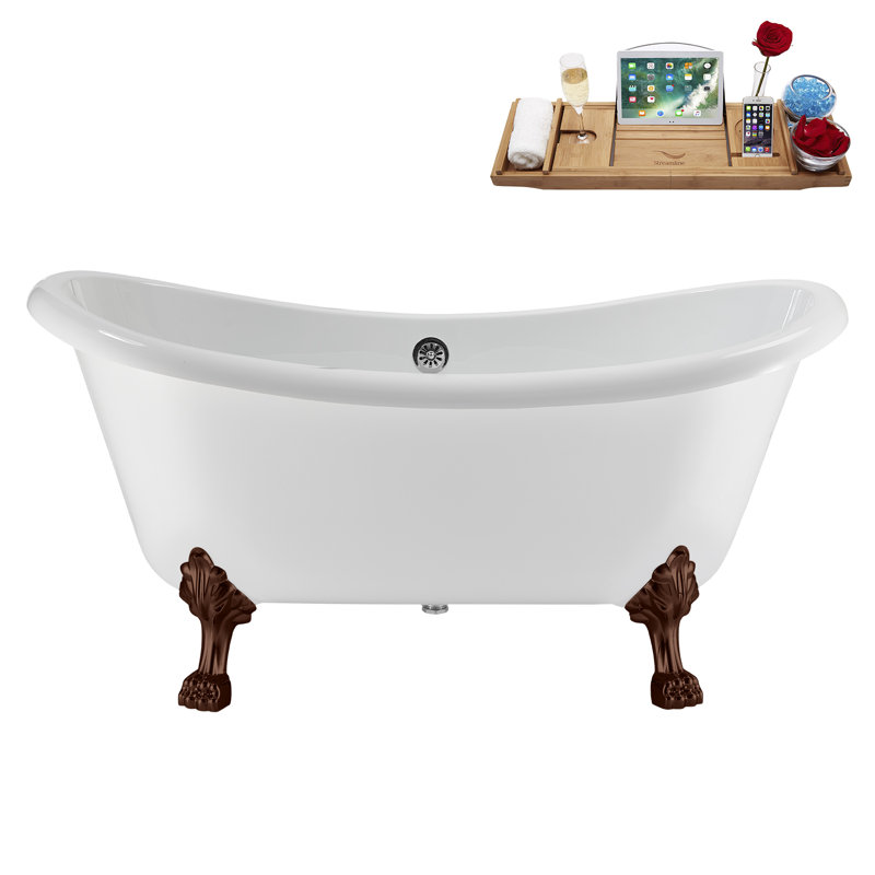 59" Streamline Clawfoot Tub,Tray,Drain, Clawfeet, Oil Bronze, Polished Chrome