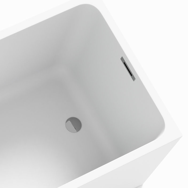 Baignoire autoportante en acrylique blanc brillant avec siège: forme rectangulaire spacieuse, trop-plein chromé et bonde escamotable
