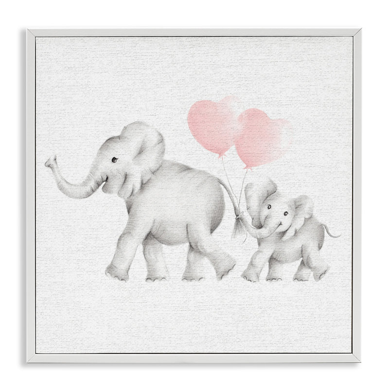 Famille d'éléphants Ballon, H 24 po x l 24 po, Giclée encadrée blanc bord de mer
