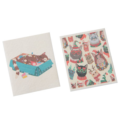 Swedish Dish Cloth Set of 2Festive Cats Assorted- Set of 2