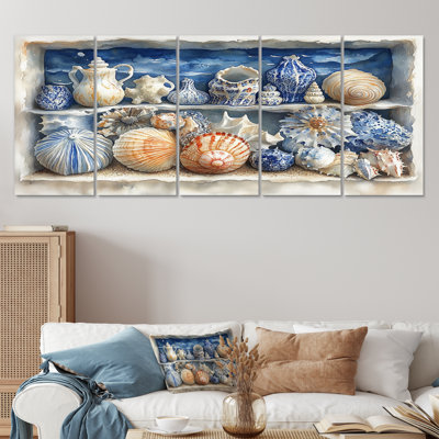 Beach Pottery in Blue and White Tons XV - Beach Pottery, ensemble d'art sur toile
