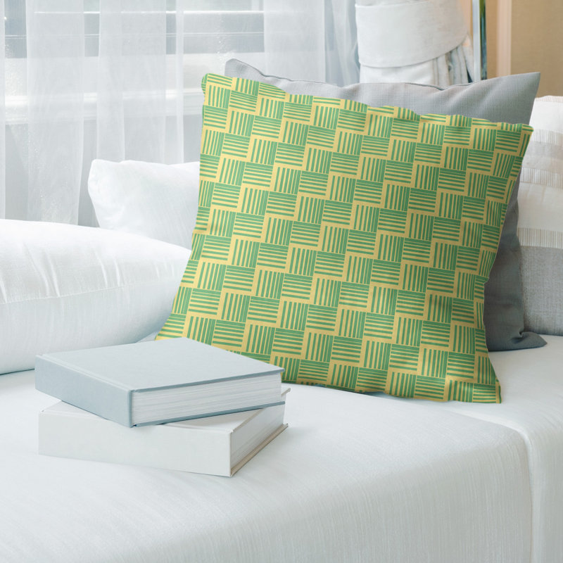 Rayures tressées Coussin décoratif, H 16 po x l 16 po, Bourre en polyester, Petit jaune, vert