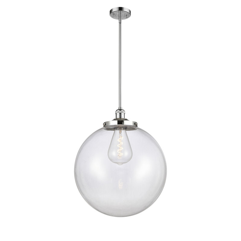 Luminaire suspendu simple à 1 lumière Frederick, Chrome poli, Clair