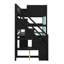 Lit mezzanine simple en bois à des fins de jeu, comprenant des escaliers pour le rangement, un bureau intégré, des tablettes et un panneau perforé-603650911-603650904