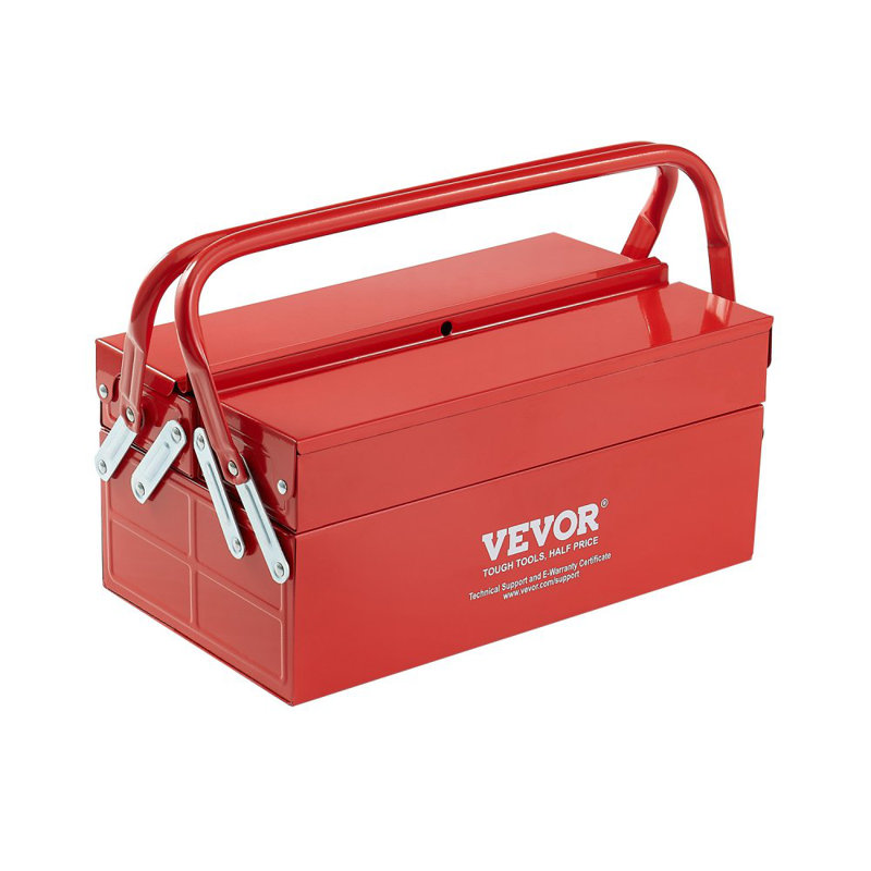 Tool Box 14-inch 2-Tier 3-Tray Folding Cantilever Toolbox with Handle Red