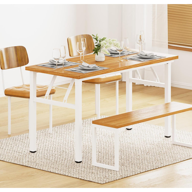 Folding Table Computer Desk Workstation Table Conference Table Home Office Desk, Teak + White