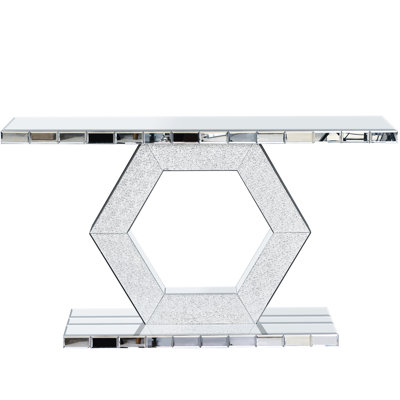 Solid Wood Base Sparkling Mirror Table, 55" For Spacious Storage In Modern Homes Luxury Art Dual - Tier Narrow Entryways