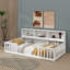 Lit simple simple avec bibliothèque de chevet attachée, tablettes de rangement multiples et garde-corps-114355892