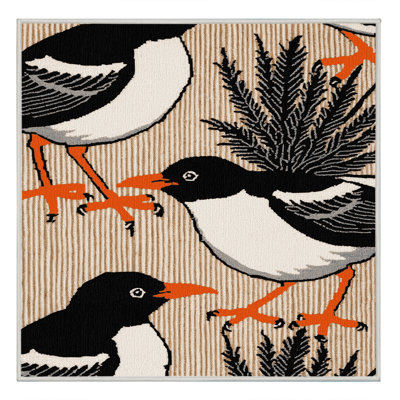 Washable Oriental Magpie Robin Birds Area Rug