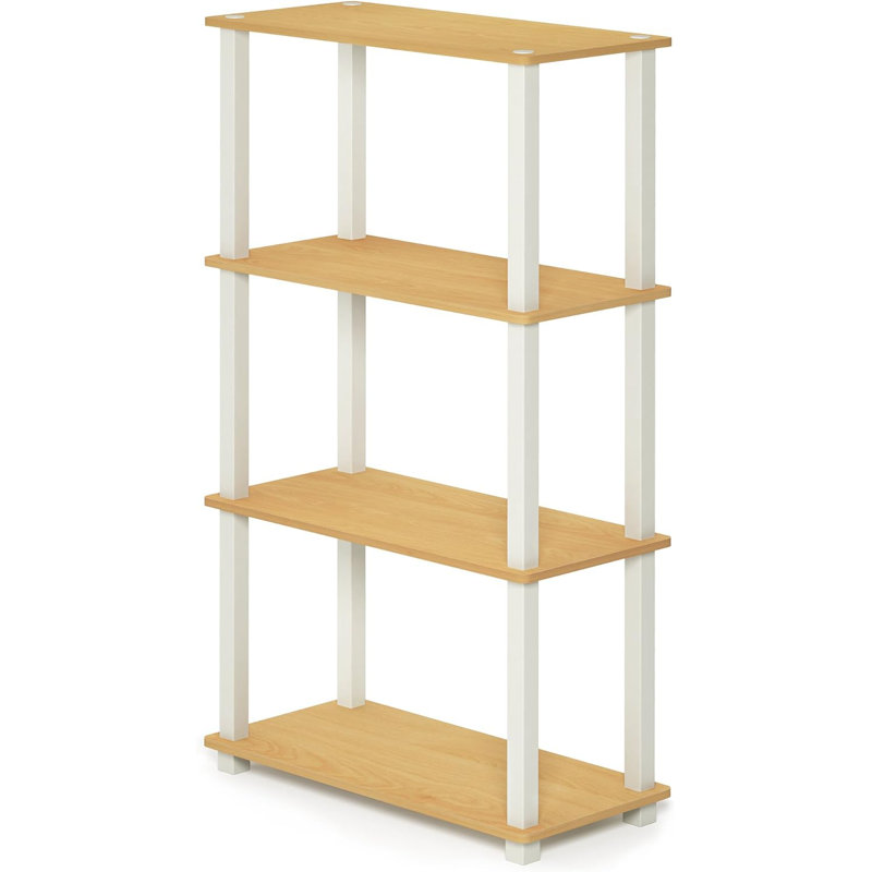 4-Tier 43.3" Corner Shelf, Open Shelves for Display and Storage, Beech; White