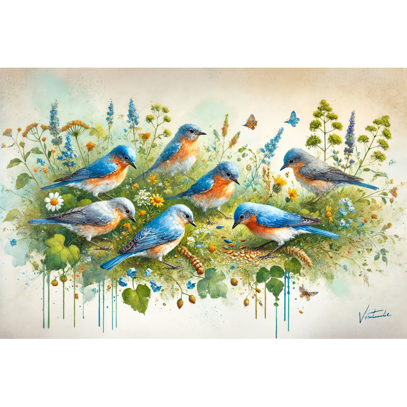 Bluebird Meadow Harmony: œuvre d'art panoramique, H 12 po x l 16 po x P 1 po