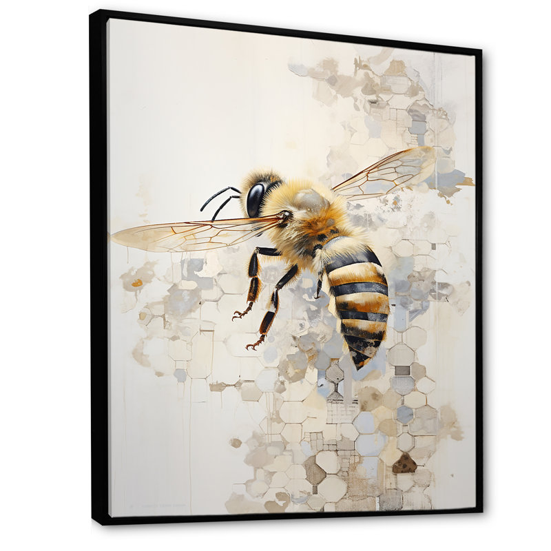 Minimalisme «Buzzing Bee II» sur toile, 32" H x 24" W x 1" D, Cadre flottant noir