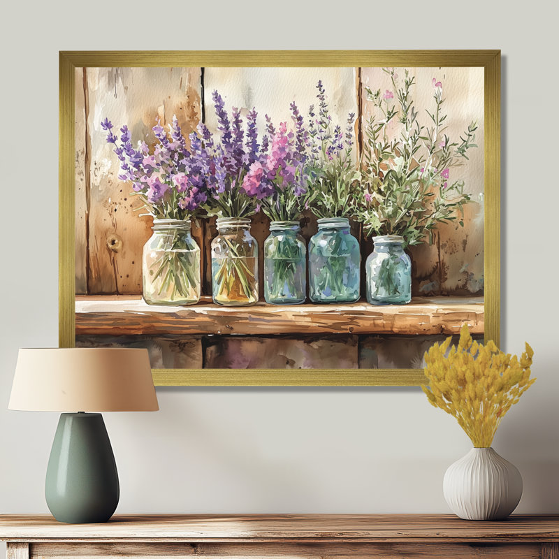 Lavande et bouquet de romarin II - Lavande, art mural, H 30 po x l 40 po, Cadre simple, Doré