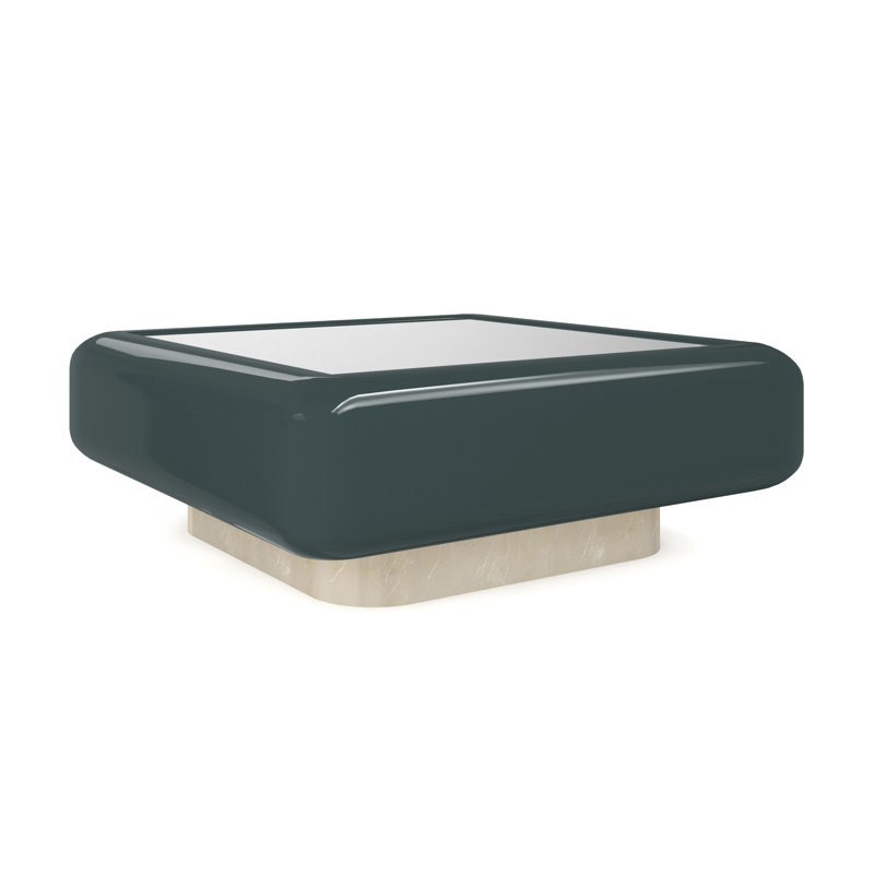 Gelee Glass Top Single Coffee Table, Green Top/Gold Base
