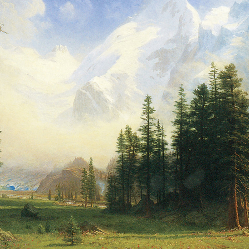 Medium Antique Gold Framed Mountain Landscape Canvas Painting