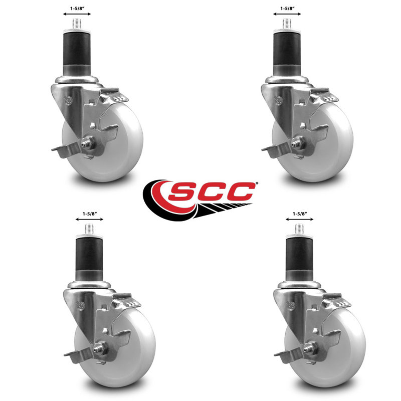 Nylon Swivel Expanding Stem Caster Set with Brake SCC TLB 4" x 1-5/8"