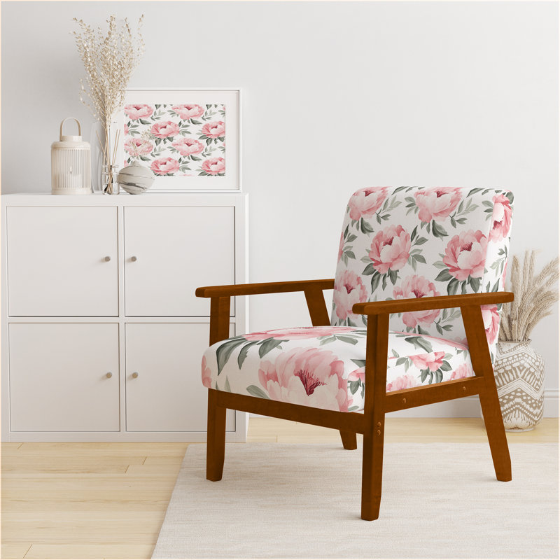 Chaise d'appoint Floral, Accoudoirs carrés bruns