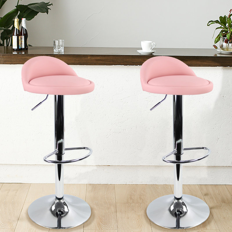 Temelec Swivel Upholstered Adjustable Height Counter Stool with Metal Frame, Pink