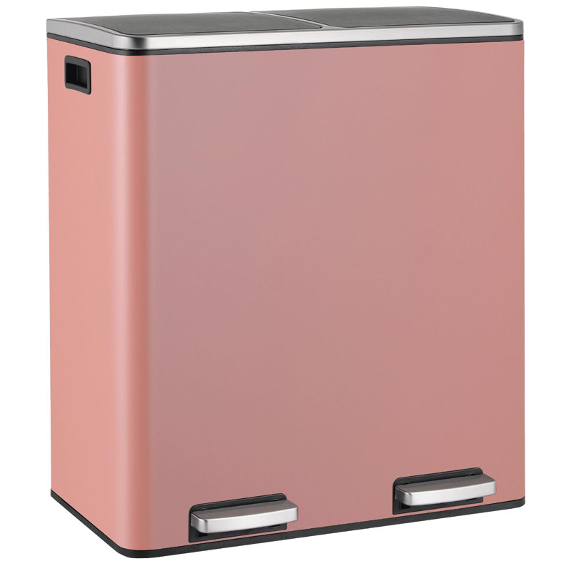 Stainless Steel Step On Multi-Compartment Rubbish & Recycling Bin - 60L, Pink